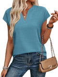 V Neck Patch Short Sleeve Tee_CWTTS00915