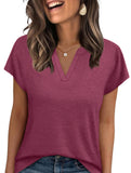 V Neck Patch Short Sleeve Tee_CWTTS00915