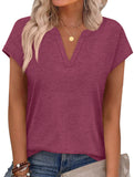V Neck Patch Short Sleeve Tee_CWTTS00915