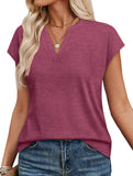 V Neck Patch Short Sleeve Tee_CWTTS00915