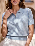 Knit Polo Zip Short Sleeve Top_CWTTS00923