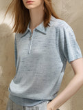 Knit Polo Zip Short Sleeve Top_CWTTS00923