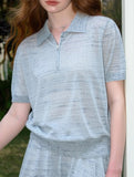 Knit Polo Zip Short Sleeve Top_CWTTS00923