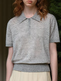 Knit Polo Zip Short Sleeve Top_CWTTS00923