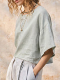 Linen Crewneck Short Sleeve Tee_CWTTS00924