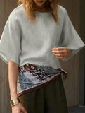Linen Crewneck Short Sleeve Tee_CWTTS00924