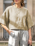 Linen Crewneck Short Sleeve Tee_CWTTS00924
