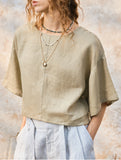 Linen Crewneck Short Sleeve Tee_CWTTS00924