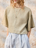 Linen Crewneck Short Sleeve Tee_CWTTS00924