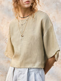 Linen Crewneck Short Sleeve Tee_CWTTS00924