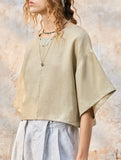 Linen Crewneck Short Sleeve Tee_CWTTS00924