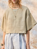 Linen Crewneck Short Sleeve Tee_CWTTS00924