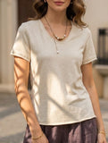 Linen Blend V Neck Knit Tee_CWTTS00927