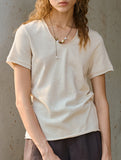 Linen Blend V Neck Knit Tee_CWTTS00927