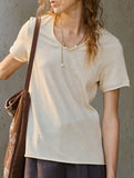 Linen Blend V Neck Knit Tee_CWTTS00927