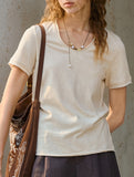 Linen Blend V Neck Knit Tee_CWTTS00927