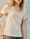 Linen Blend V Neck Knit Tee_CWTTS00927