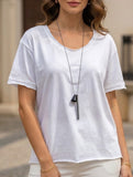 Linen Blend V Neck Knit Tee_CWTTS00927