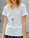 Linen Blend V Neck Knit Tee_CWTTS00927