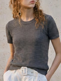Linen Blend Knit Short Sleeve Tee_CWTTS00928