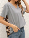LEOPARD PATTERN BLOCKED CASUAL TOP