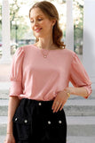 CREW NECK PUFF SLEEVE TUNIC TOP - Doublju