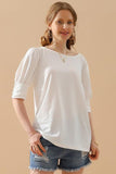 CREW NECK PUFF SLEEVE TUNIC TOP - Doublju