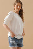 CREW NECK PUFF SLEEVE TUNIC TOP - Doublju