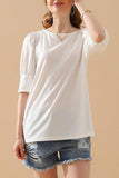 CREW NECK PUFF SLEEVE TUNIC TOP - Doublju