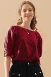 CREW NECK PUFF SLEEVE TUNIC TOP - Doublju