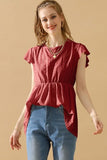 RUFFLED ELASTIC WAIST PUNCHING LACE TEE - Doublju
