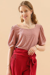 PUNCHING LACE PUFF HEM SLEEVE T SHIRTS - Doublju