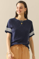 LOOSE FIT CREWNECK LINE POINT SHORT SLEEVE TEE - Doublju