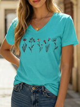 Street Style printed V-neck short sleeves T-shirt