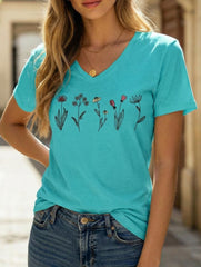 Street Style printed V-neck short sleeves T-shirt