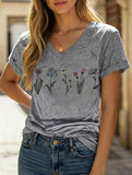 Street Style printed V-neck short sleeves T-shirt