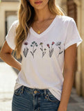 Street Style printed V-neck short sleeves T-shirt