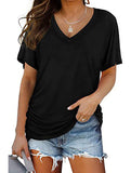 Short-Sleeve T-Shirt Solid Color Casual Loose V-Neck Top