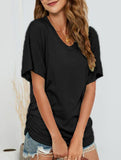 Short-Sleeve T-Shirt Solid Color Casual Loose V-Neck Top