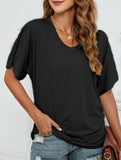 Short-Sleeve T-Shirt Solid Color Casual Loose V-Neck Top