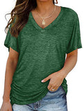 Short-Sleeve T-Shirt Solid Color Casual Loose V-Neck Top