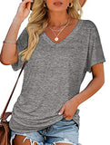 Short-Sleeve T-Shirt Solid Color Casual Loose V-Neck Top