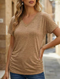 Short-Sleeve T-Shirt Solid Color Casual Loose V-Neck Top