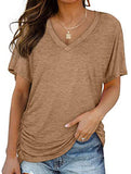 Short-Sleeve T-Shirt Solid Color Casual Loose V-Neck Top