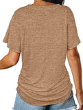 Short-Sleeve T-Shirt Solid Color Casual Loose V-Neck Top