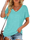 Short-Sleeve T-Shirt Solid Color Casual Loose V-Neck Top