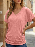 Short-Sleeve T-Shirt Solid Color Casual Loose V-Neck Top