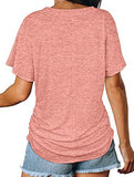 Short-Sleeve T-Shirt Solid Color Casual Loose V-Neck Top