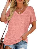 Short-Sleeve T-Shirt Solid Color Casual Loose V-Neck Top