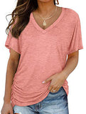 Short-Sleeve T-Shirt Solid Color Casual Loose V-Neck Top